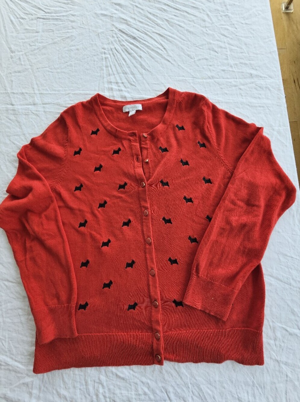 Charter Club Red Button-Front Cardigan with Black Scottie Dog Pattern Size XL